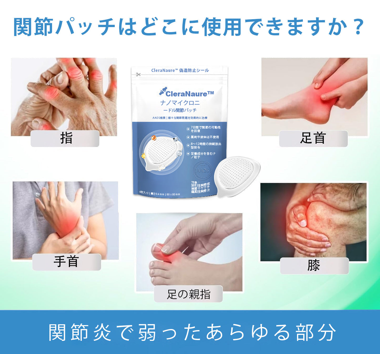 CleraNaure® ナノマイクロニードル関節用パッチ
