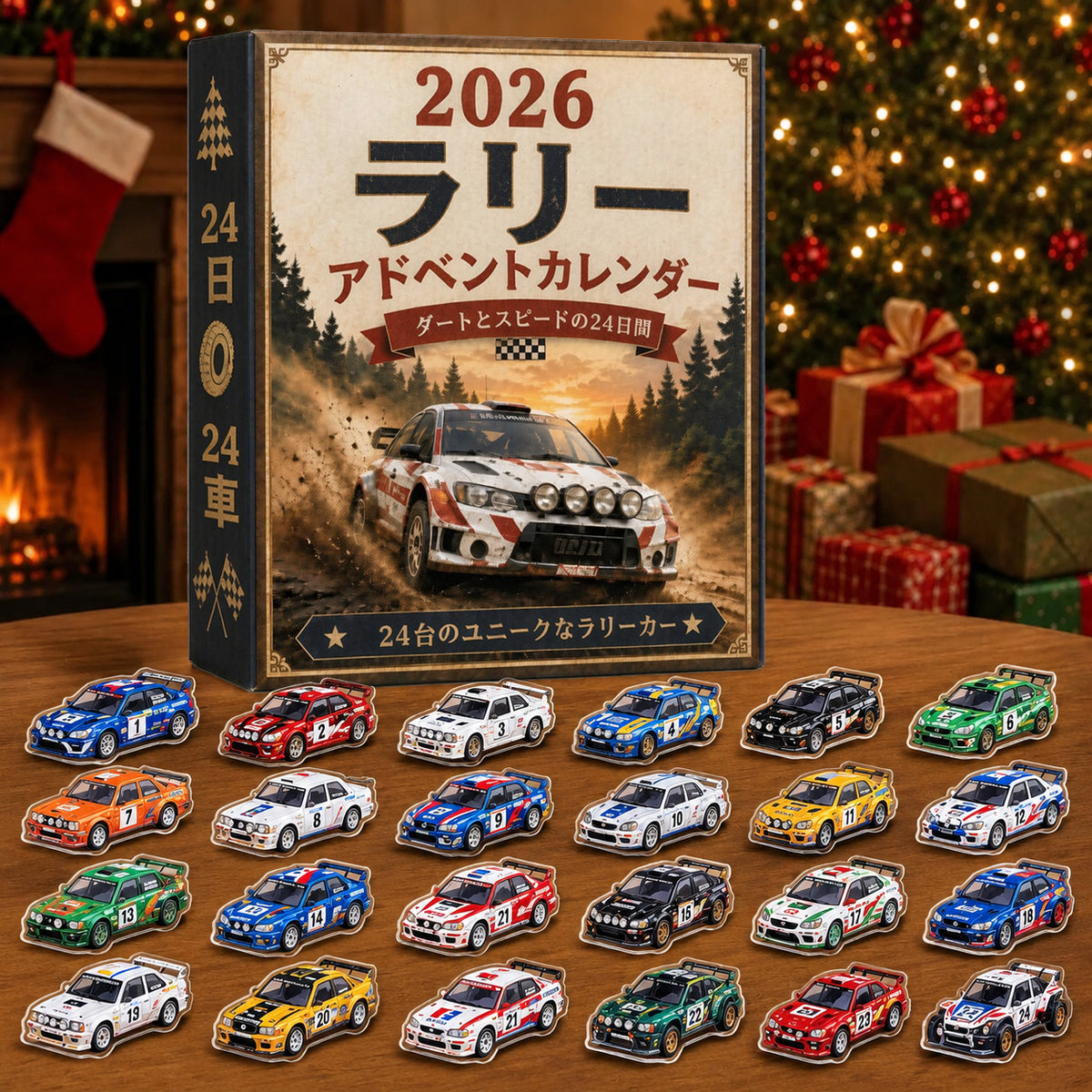 🏎️ ラリー クリスマス アドベントカレンダー 2026 – スピードと興奮に満ちた24日間、集めて楽しいラリーレースカー24台（2Dモデル）💎