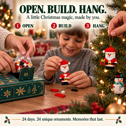 🎄 24日間ミニクリスマスブロックオーナメント アドベントカレンダー – 24種類の組み立て可能なユニークなホリデーモデル