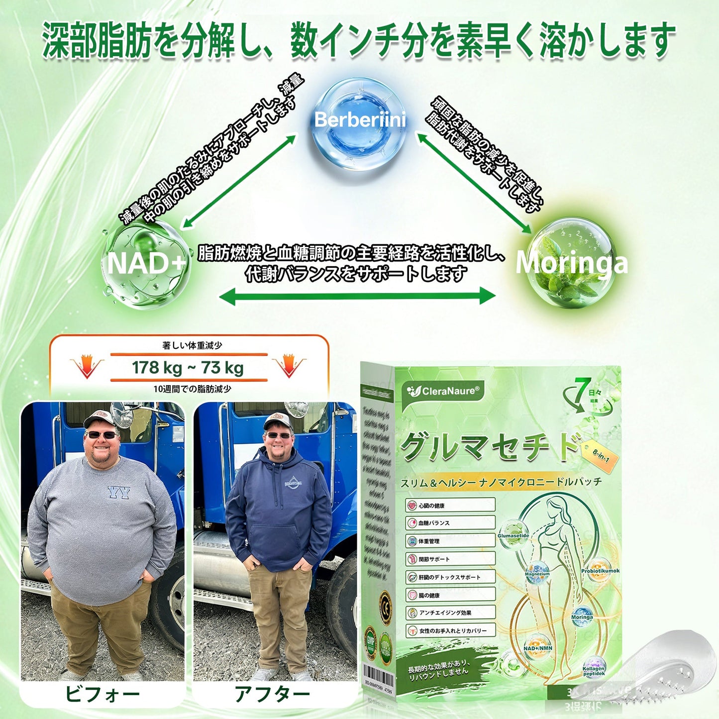 CleraNaure® Glumasetide 8-in-1 スリム＆ヘルシー・ナノマイクロニードルパッチ（1日1回使用 — 最短7日で変化を実感） ✅ 肥満、肌の引き締め、糖尿病、睡眠時無呼吸症候群、関節の悩みなどに。-🌿